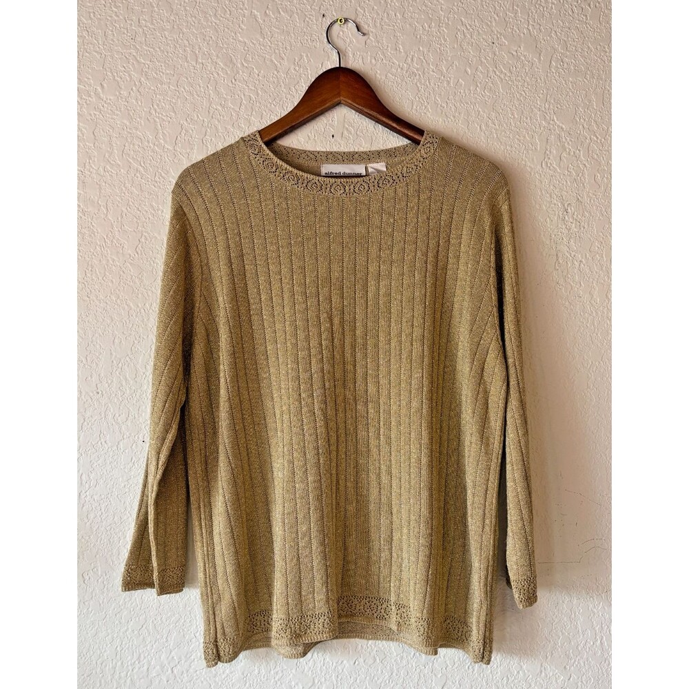 Alfred Dunner Gold Metallic Shimmer Knit Sweater Top Women’s Size Large